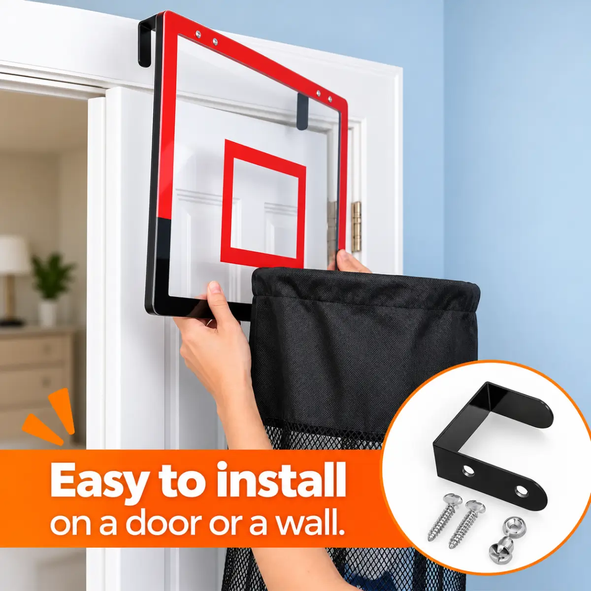 DoorDunk installed on the back of a bedroom door